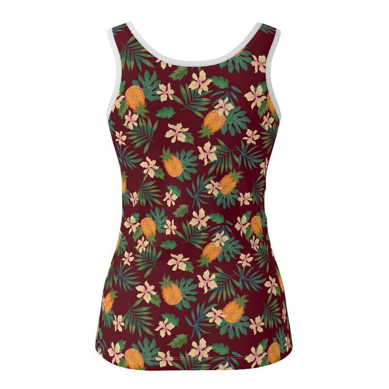 Women's Tank Top — White Trim — Pineapple Paradise Burgundy