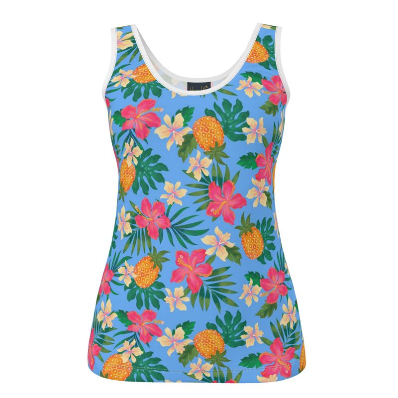 Women's Tank Top — White Trim — Pineapple Paradise Island Breeze