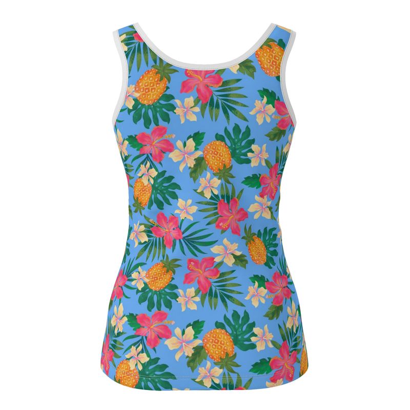 Women's Tank Top — White Trim — Pineapple Paradise Island Breeze