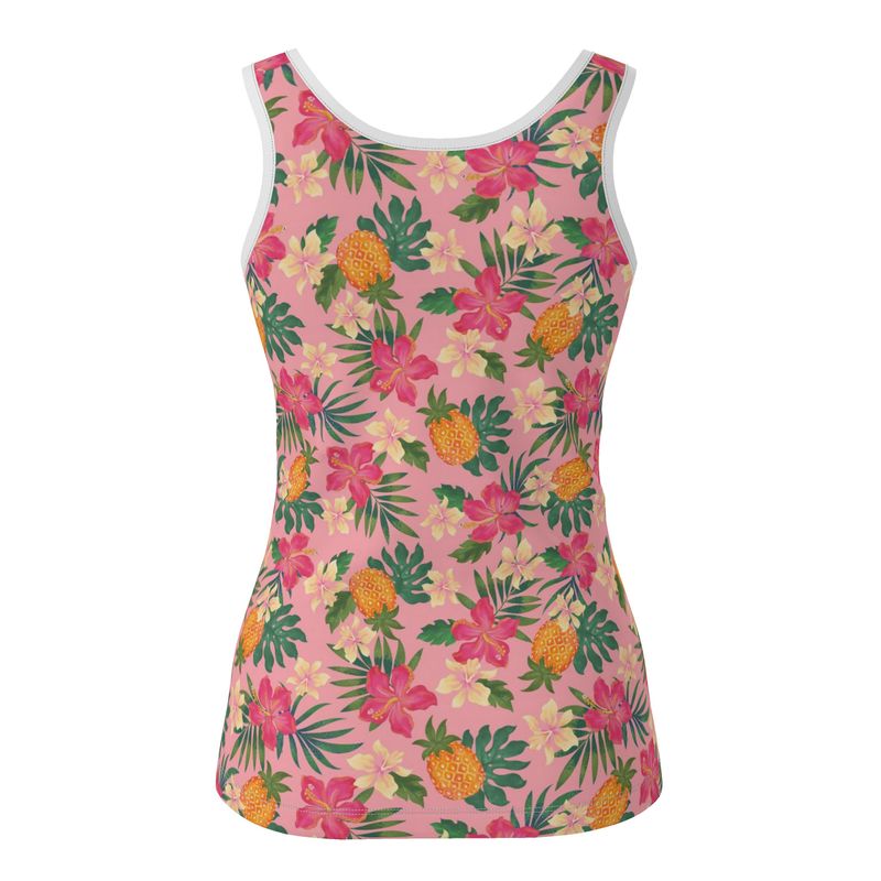Women's Tank Top — White Trim — Pineapple Paradise Hibiscus Blush