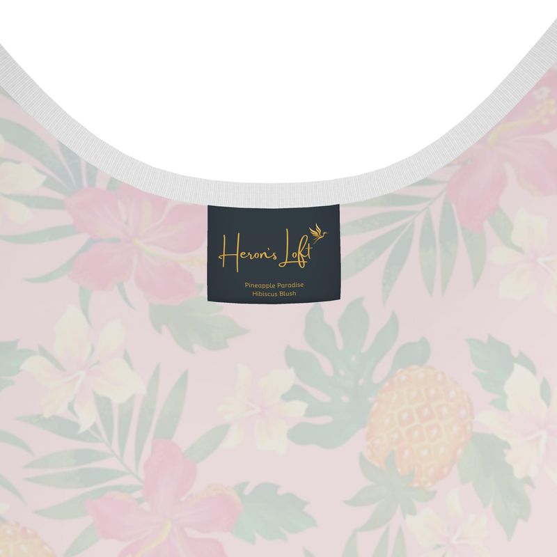 Women's Tank Top — White Trim — Pineapple Paradise Hibiscus Blush
