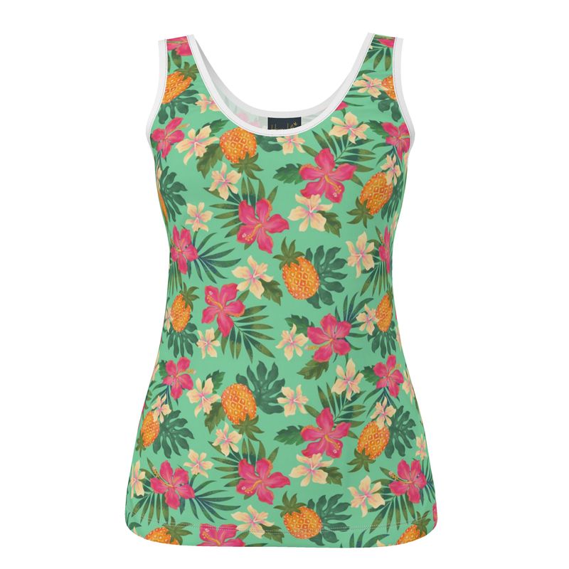 Women's Tank Top — White Trim — Pineapple Paradise Aloe Mist