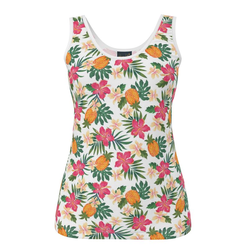 Women's Tank Top — White Trim — Pineapple Paradise Coral Dreams