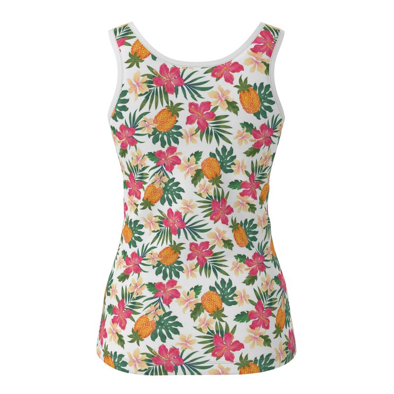 Women's Tank Top — White Trim — Pineapple Paradise Coral Dreams