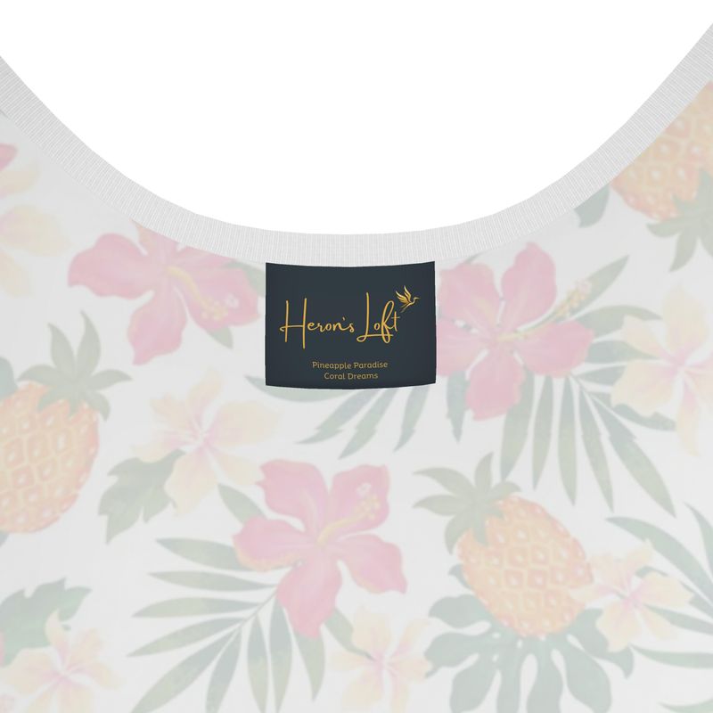 Women's Tank Top — White Trim — Pineapple Paradise Coral Dreams