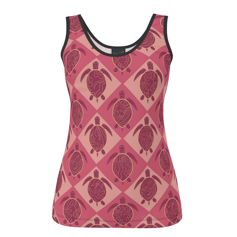 Women's Tank Top — Black Trim —  Topo Turtles Rosé Tide