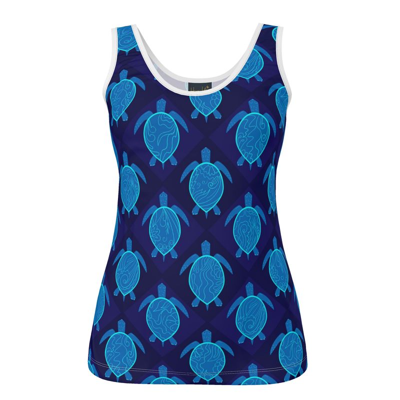 Women's Tank Top — White Trim — Topo Turtles Cobalt Tide