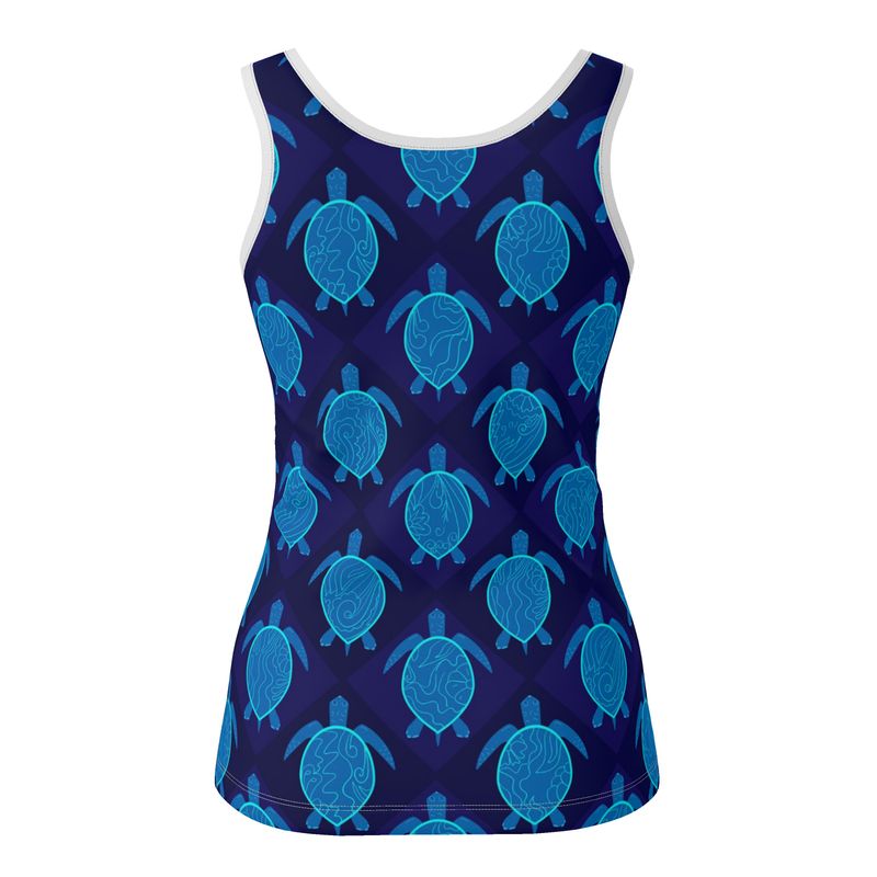 Women's Tank Top — White Trim — Topo Turtles Cobalt Tide