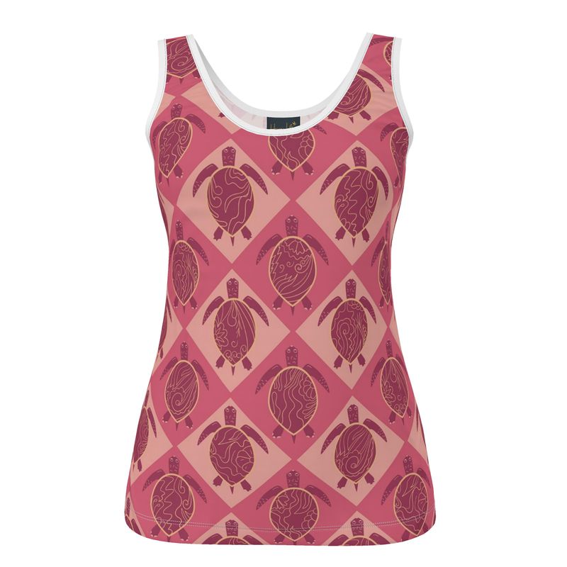 Women's Tank Top — White Trim — Topo Turtles Rosé Tide
