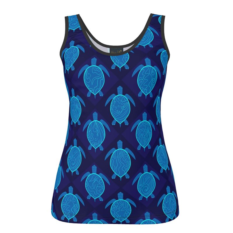 Women's Tank Top — Black Trim — Topo Turtles Cobalt TIde