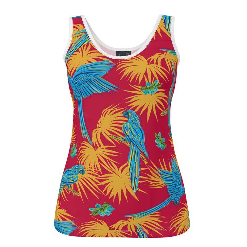 Women's Tank Top — White Trim — Tropical Macaw Samba Red