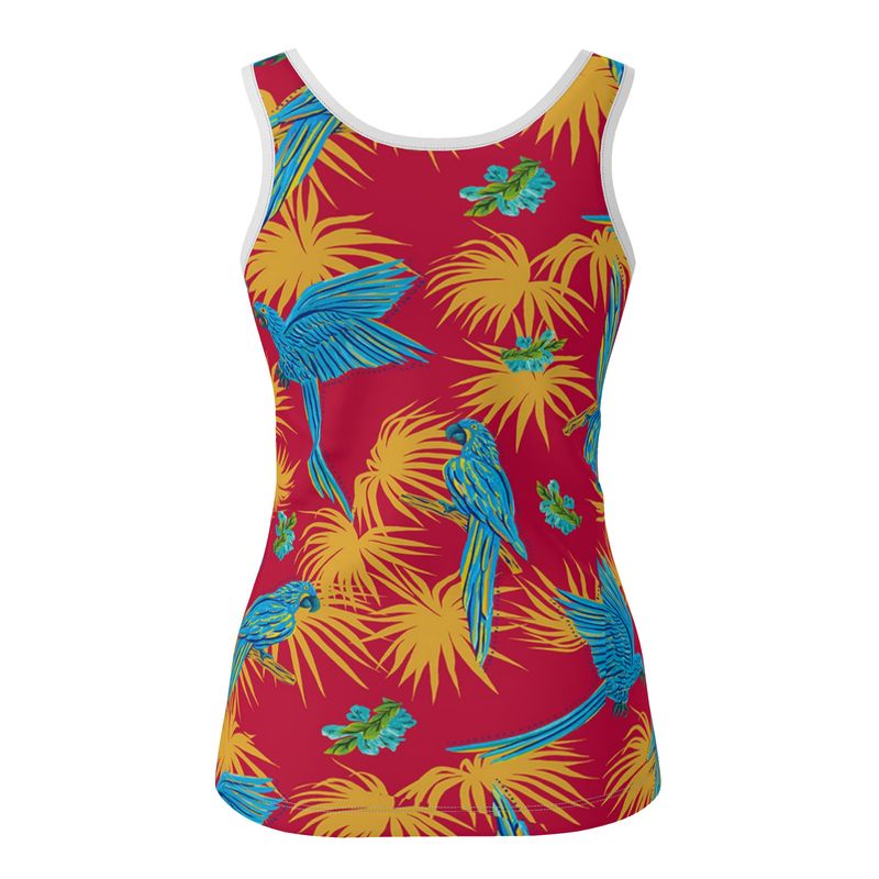 Women's Tank Top — White Trim — Tropical Macaw Samba Red