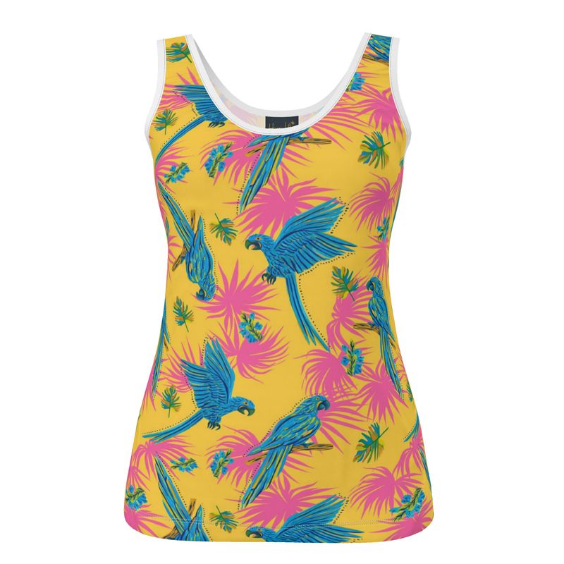 Women's Tank Top — White Trim — Tropical Macaw Sunny Fuchsia