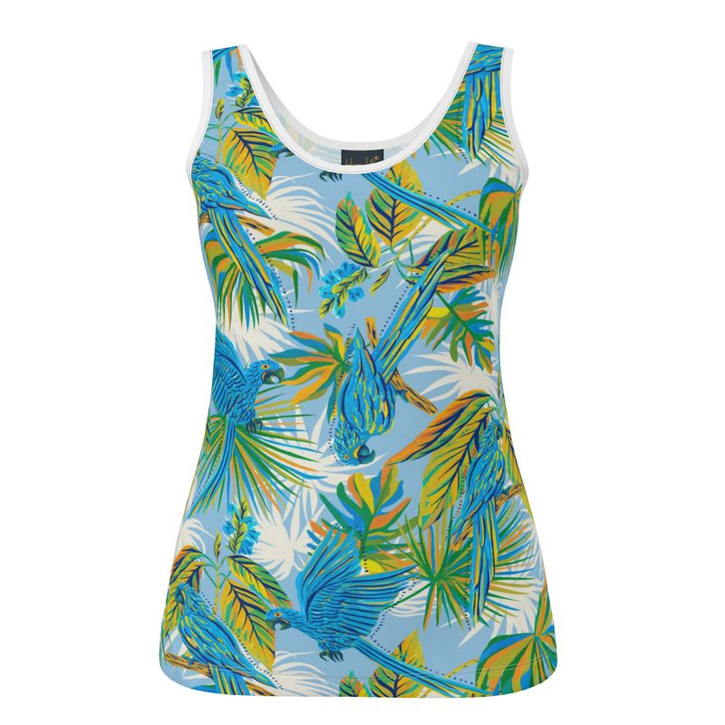 Women's Tank Top — White Trim — Tropical Macaw