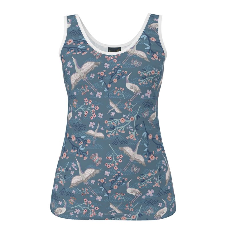 Women's Tank Top — White Trim —  White Crane