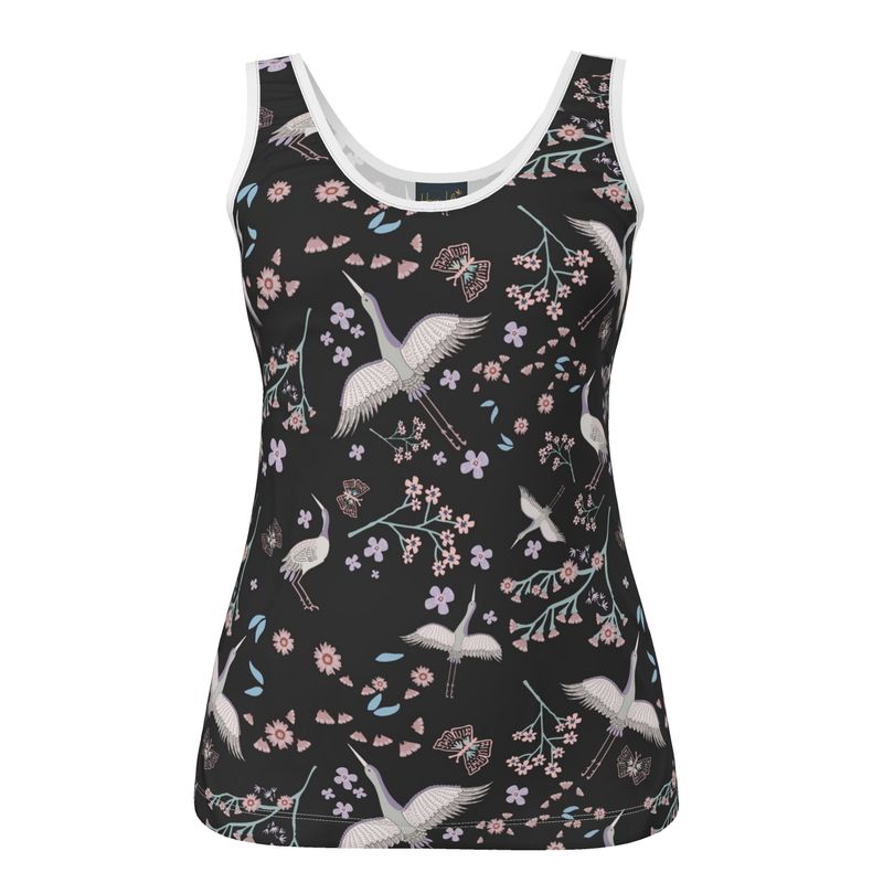 Women's Tank Top — White Trim — White Crane Onyx