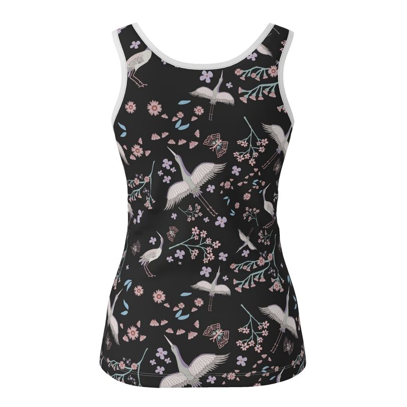Women's Tank Top — White Trim — White Crane Onyx