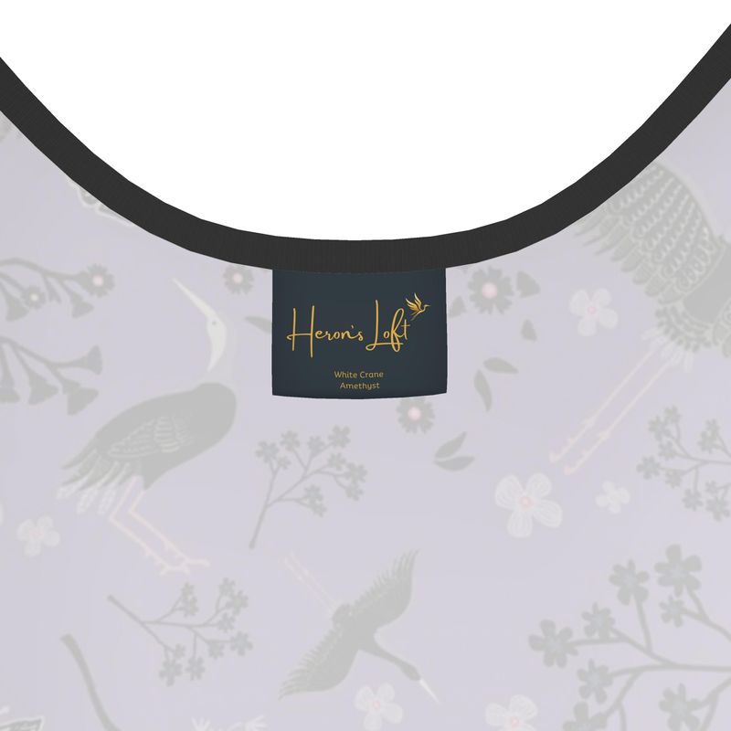 Women's Tank Top — Black Trim — White Crane Amethyst