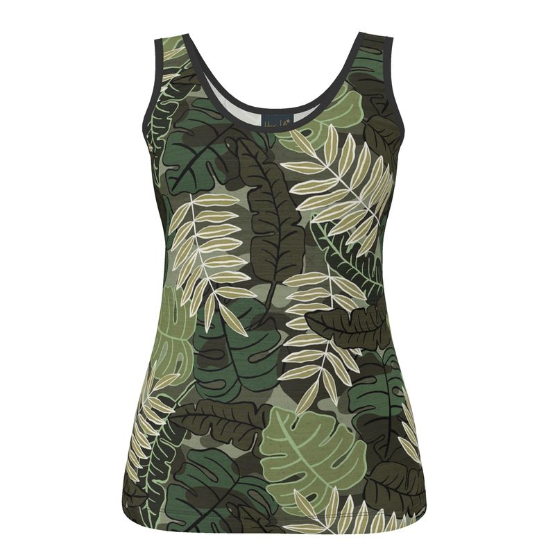 Women's Tank Top — Black Trim — Camo Leaves