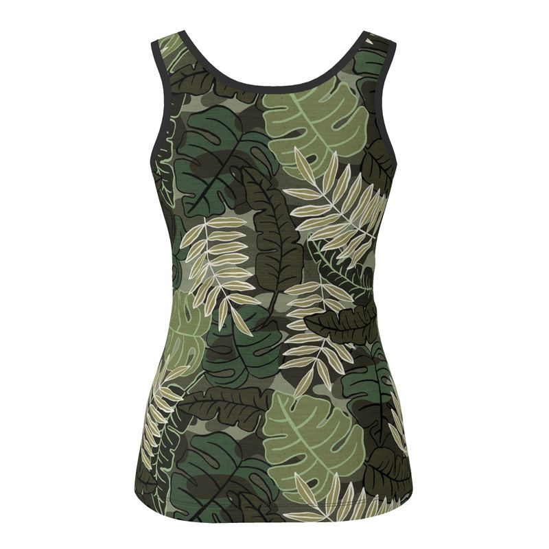 Women's Tank Top — Black Trim — Camo Leaves
