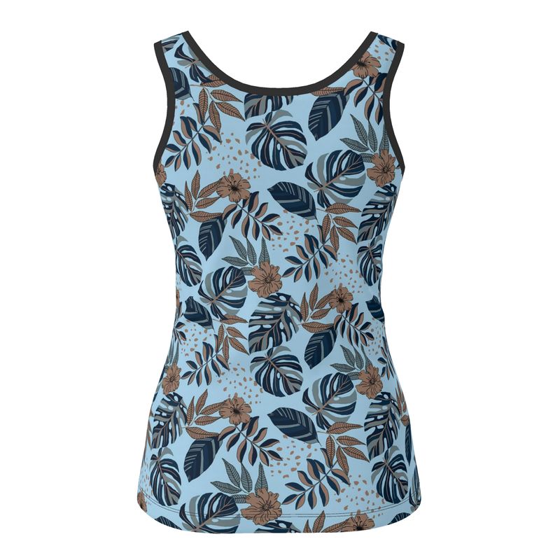 Women's Tank Top — Black Trim — Midnight Monstera Bluehaven