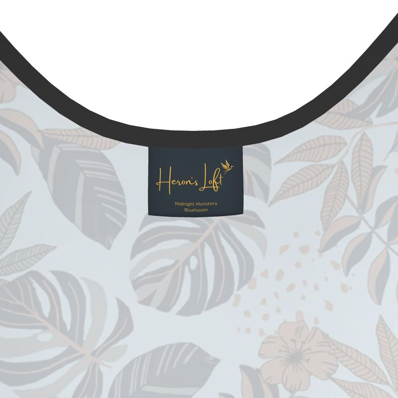 Women's Tank Top — Black Trim — Midnight Monstera Bluehaven