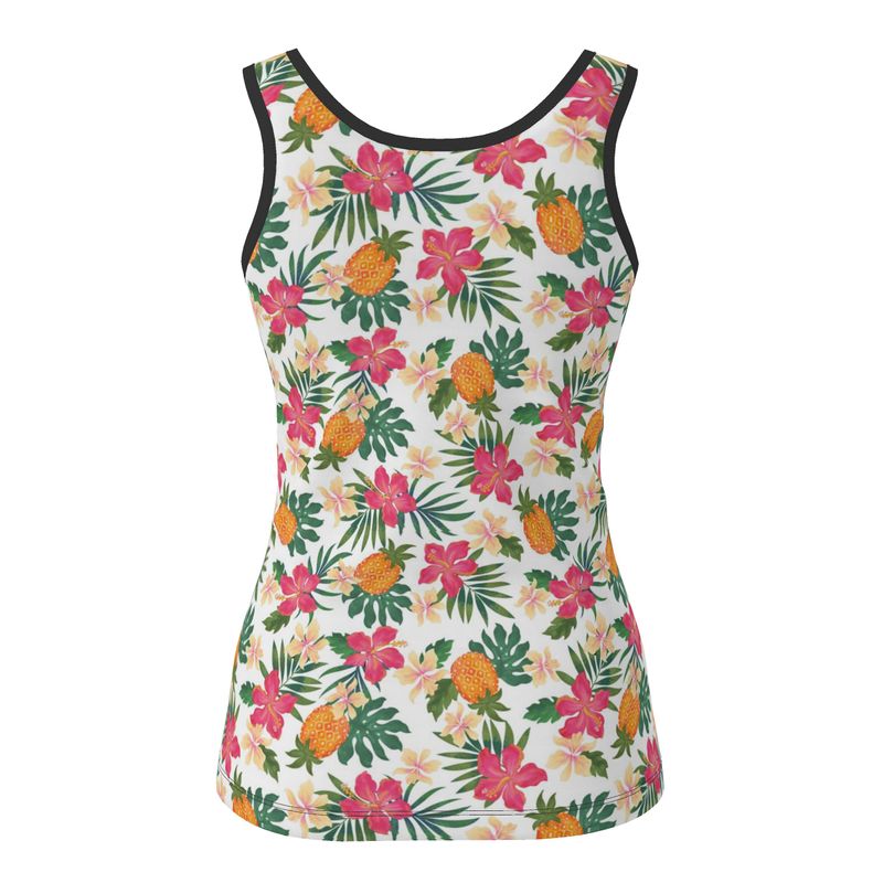 Women's Tank Top — Black Trim — Pineapple Paradise Coral Dreams