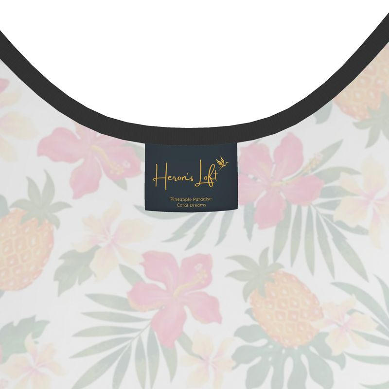 Women's Tank Top — Black Trim — Pineapple Paradise Coral Dreams