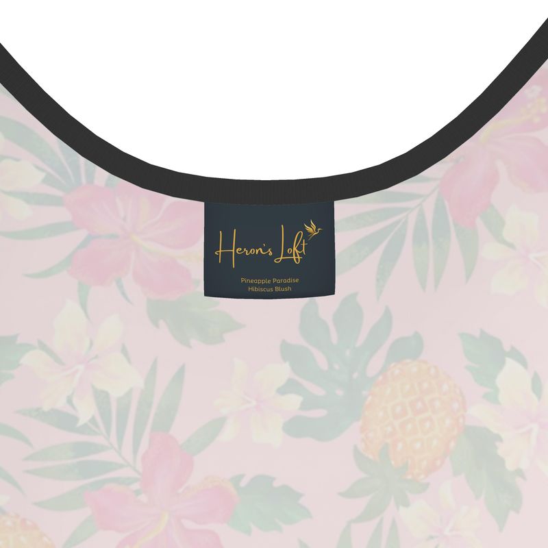 Women's Tank Top — Black Trim — Pineapple Paradise Hibiscus Blush