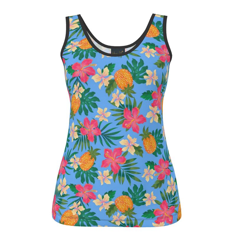 Women's Tank Top — Black Trim — Pineapple Paradise Island Breeze