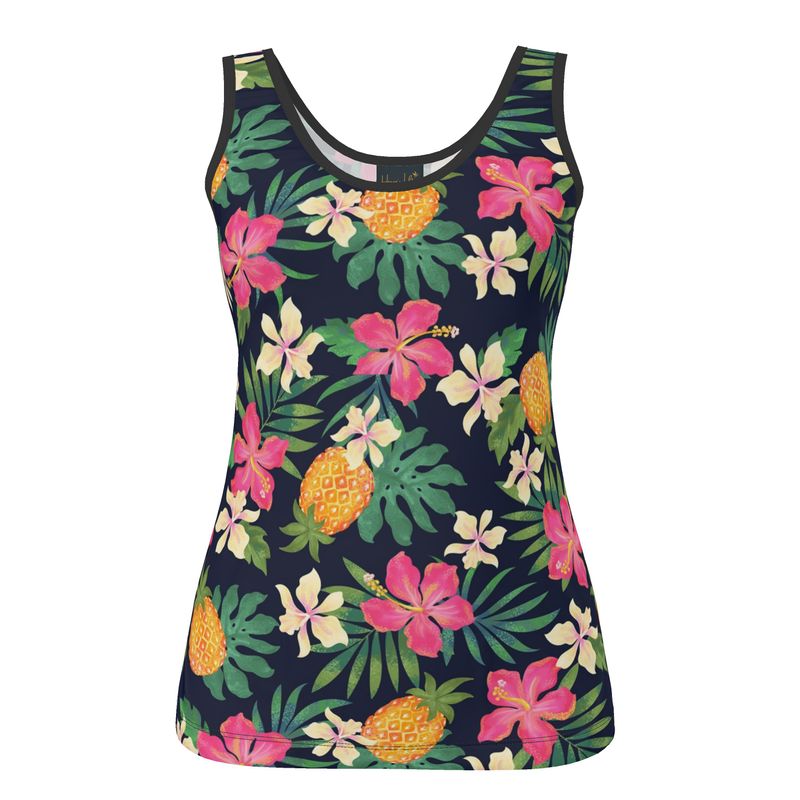 Women's Tank Top — Black Trim —  Pineapple Paradise