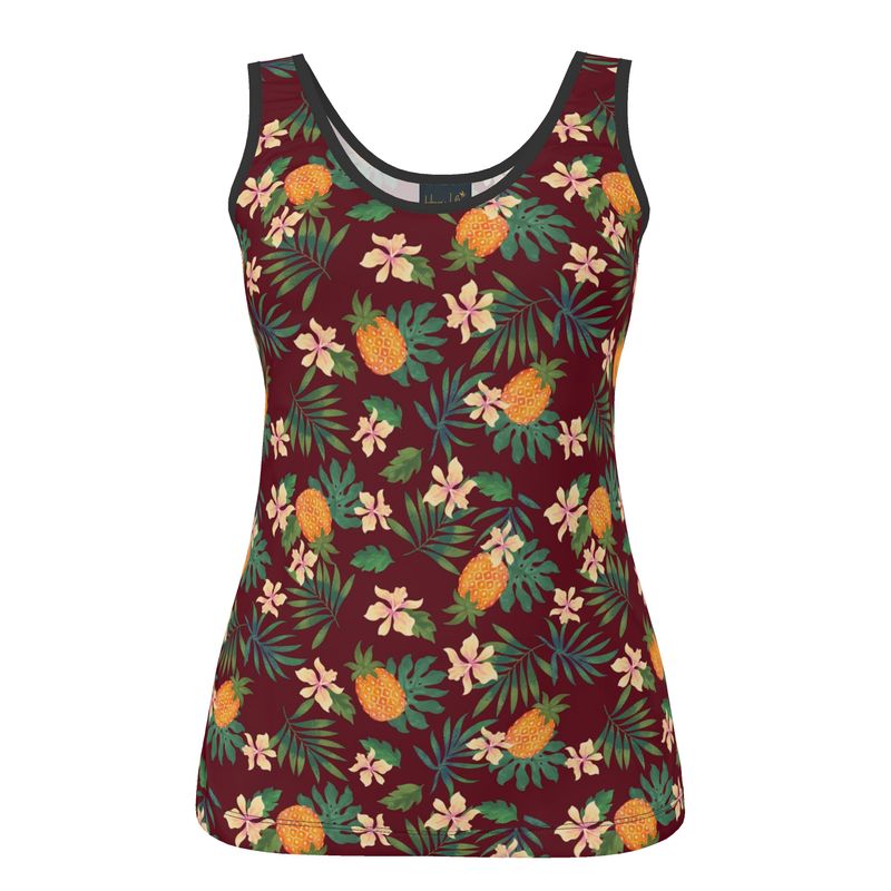 Women's Tank Top — Black Trim — Pineapple Paradise Burgundy