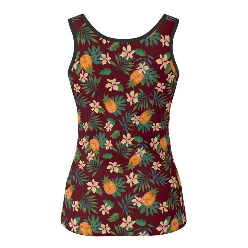 Women's Tank Top — Black Trim — Pineapple Paradise Burgundy