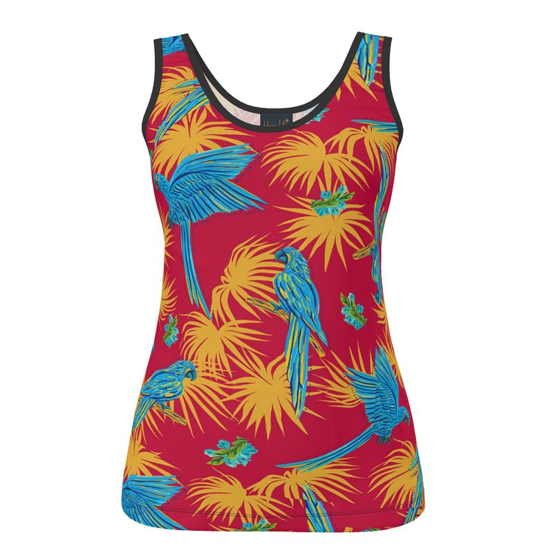 Women's Tank Top — Black Trim —  Tropical Macaw Samba Red