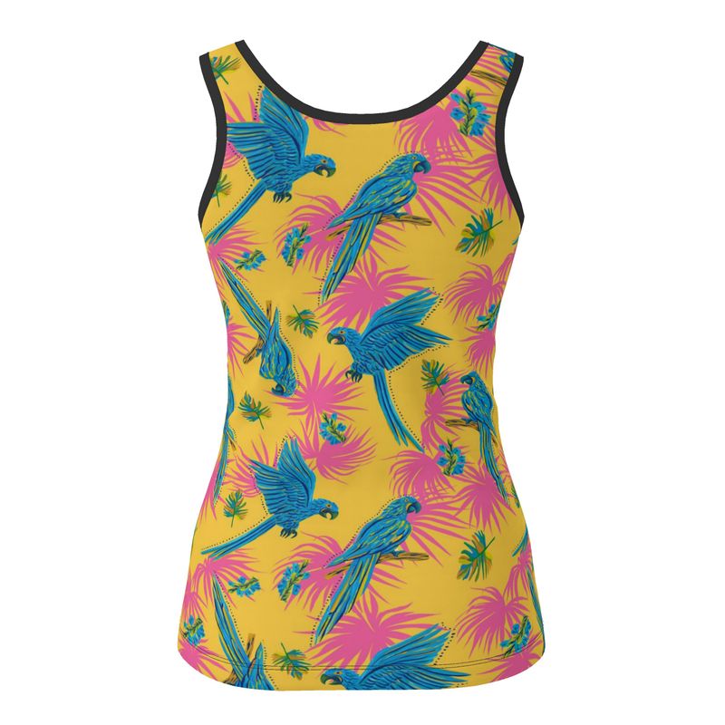 Women's Tank Top — Black Trim —  Tropical Macaw Sunny Fuchsia
