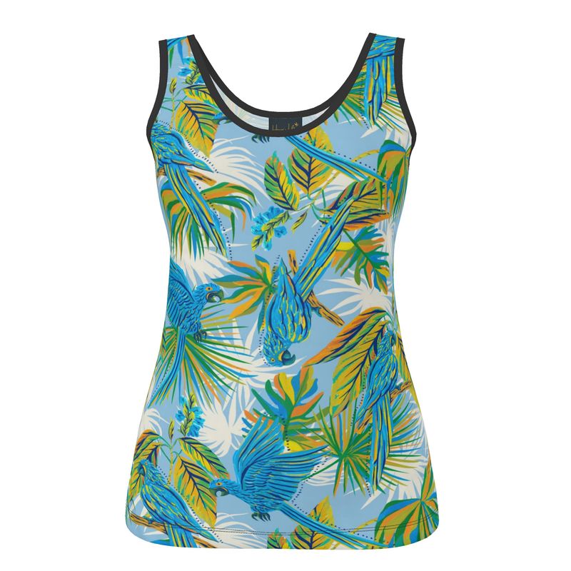 Women's Tank Top — Black Trim — Tropical Macaw