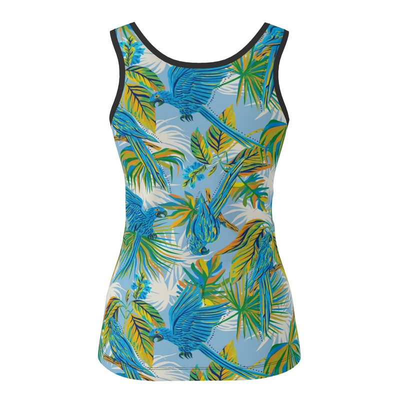 Women's Tank Top — Black Trim — Tropical Macaw