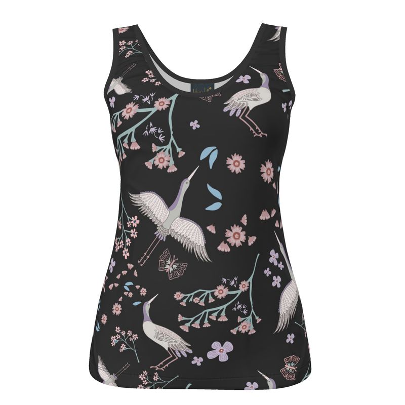 Women's Tank Top — White Trim — White Crane Onyx