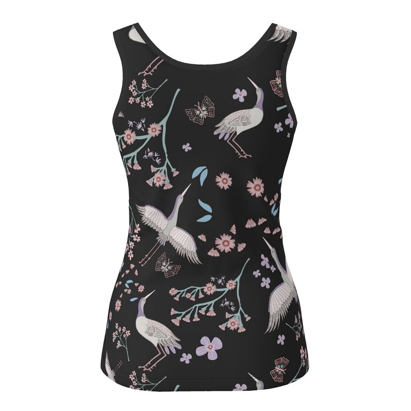 Women's Tank Top — White Trim — White Crane Onyx