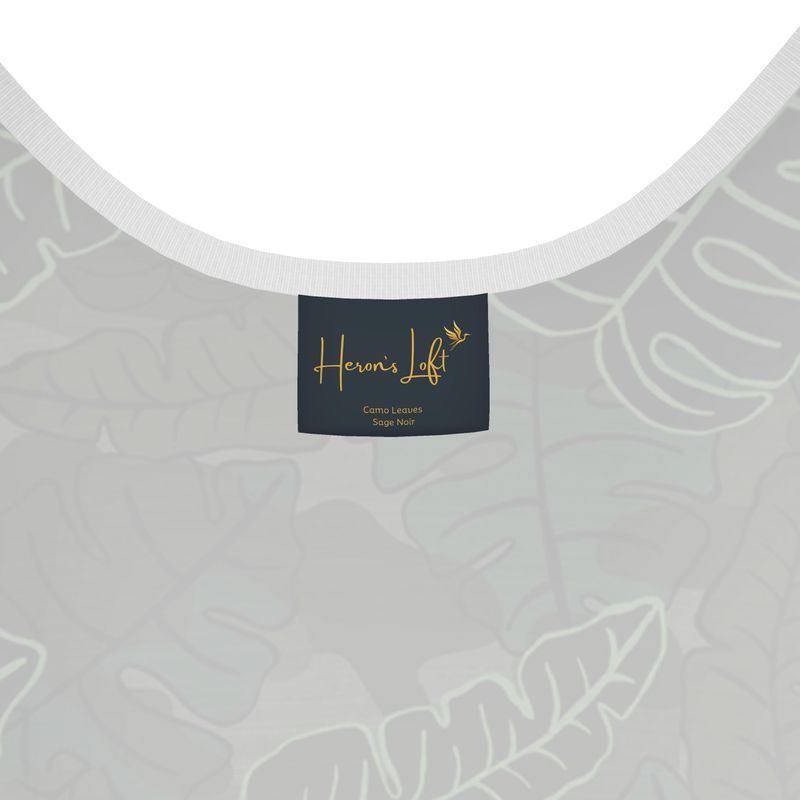 Women's Tank Top — White Trim — Camo Leaves Sage Noir