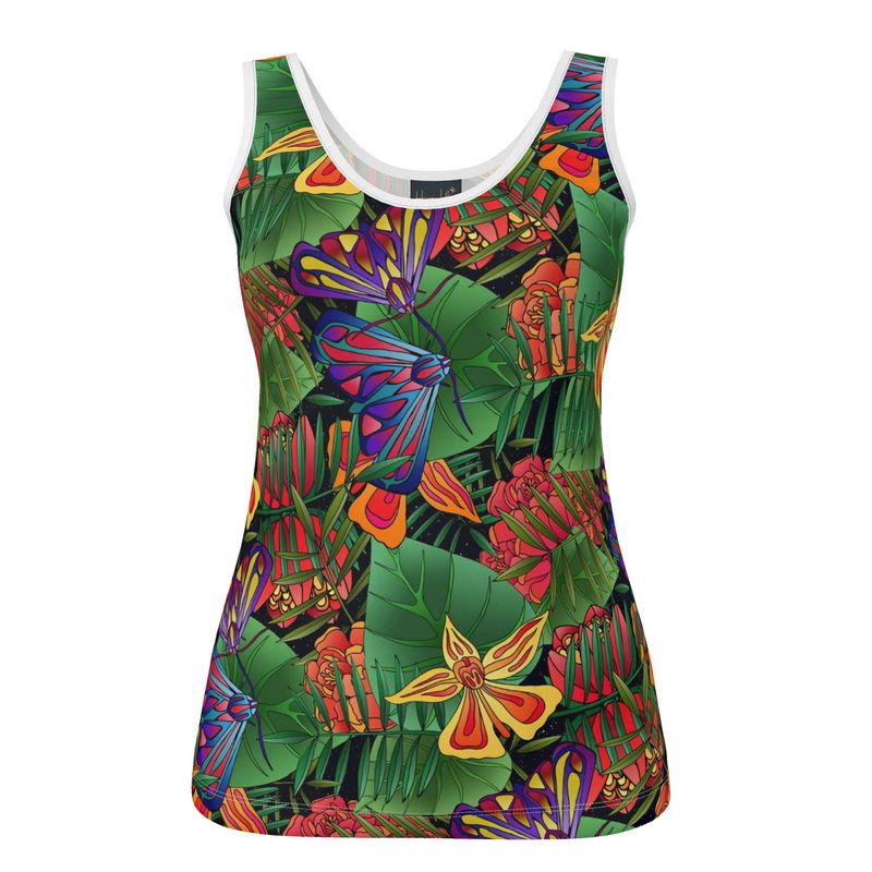 Women's Tank Top — White Trim — Jungle Flower