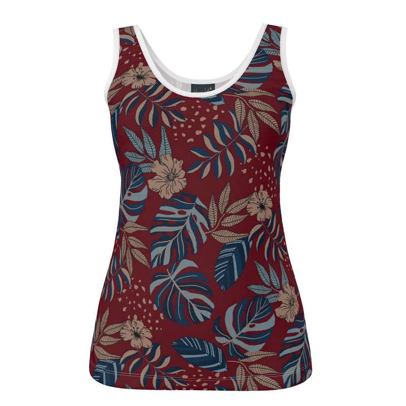 Women's Tank Top — Midnight Monstera Ruby Red