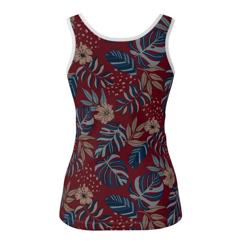 Women's Tank Top — Midnight Monstera Ruby Red