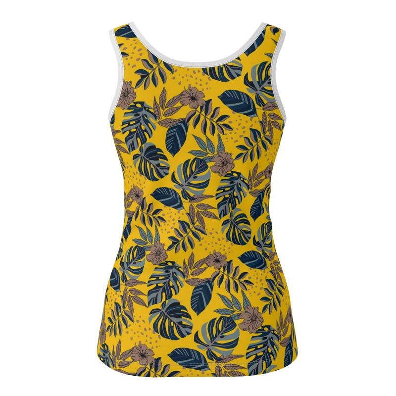 Women's Tank Top — White Trim — Midnight Monstera Honey Gold