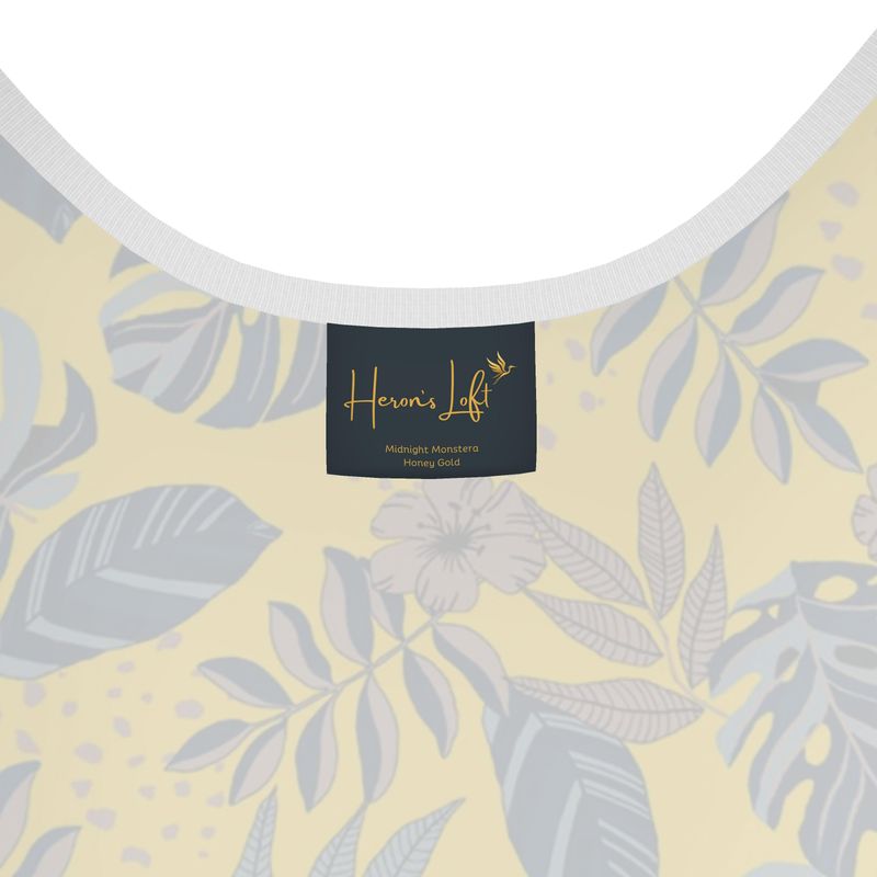 Women's Tank Top — White Trim — Midnight Monstera Honey Gold