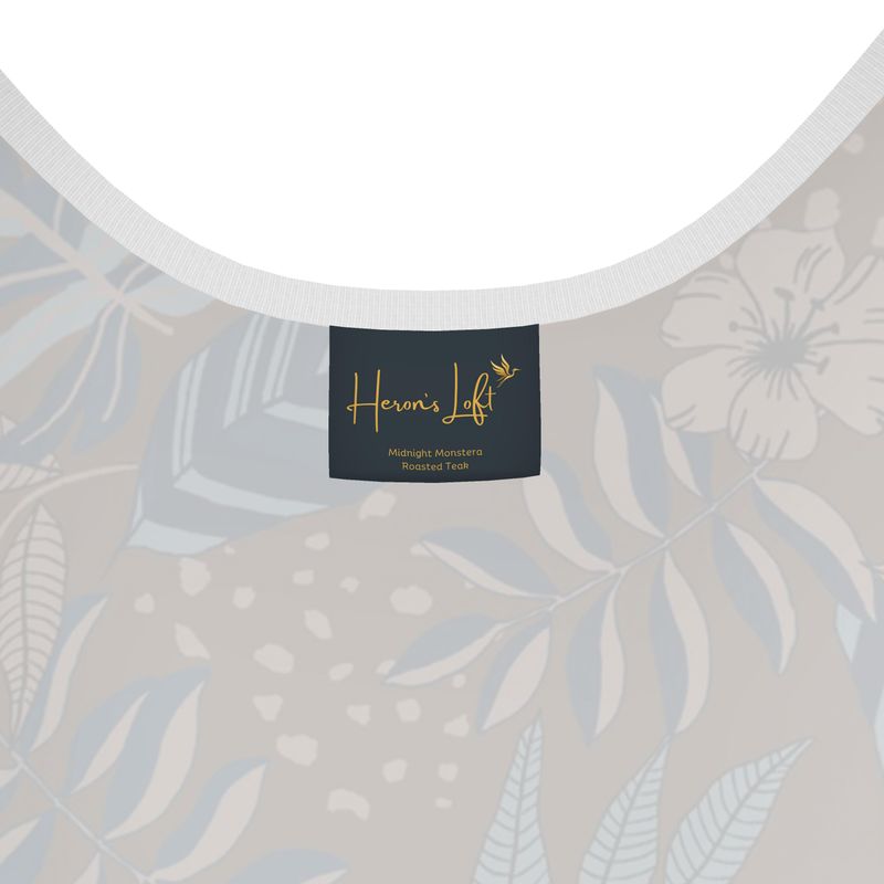 Women's Tank Top — White Trim — Midnight Monstera Roasted Teak