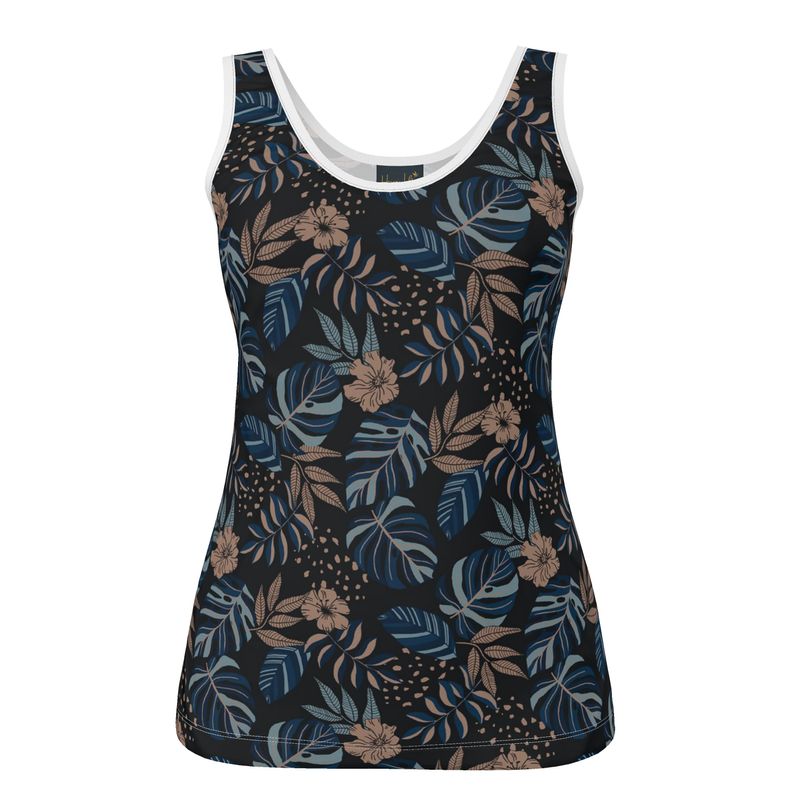 Women's Tank Top — White Trim — Midnight Monstera