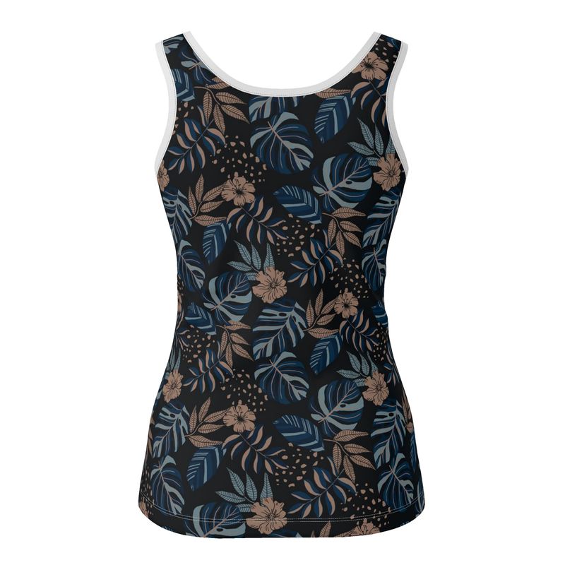 Women's Tank Top — White Trim — Midnight Monstera