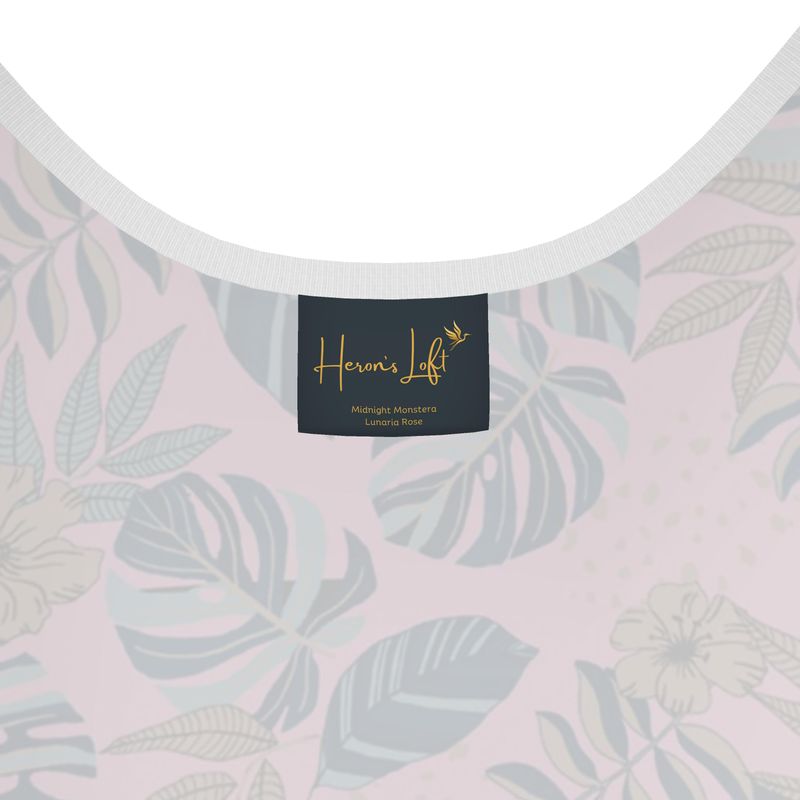 Women's Tank Top — White Trim — Midnight Monstera Lunaria Rose