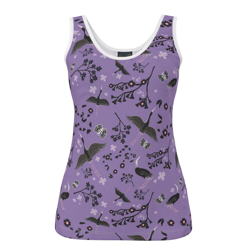 Women's Tank Top — White Trim — White Crane Amethyst